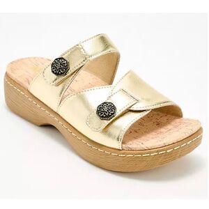 Alegria Krystal Leather Adjustable Slide Sandals Champagne SZ 37